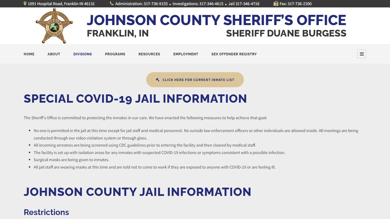 Jail Division - Johnson County Indiana Sheriff's Office